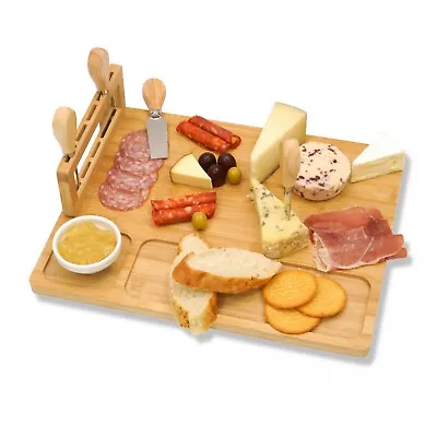 Ryori Bamboo Cheese Board Gift Set Charcuterie Board With 4 Piece Cheese Knives • £14.95