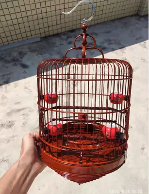 $219.99 • Buy Chinese 52 Sticks Old Bamboo Carving Circular Bird Cage With Pure Hand-mad 24cm