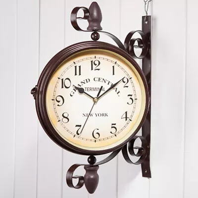 £20.95 • Buy Double Sided Garden Wall Station Clock Outdoor Indoor Church Clock Metal Barcket