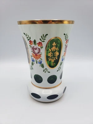£62.27 • Buy Bohemien Laustizer Glas Crystal Mouth Blown Hand Cut White To Emerald Green 