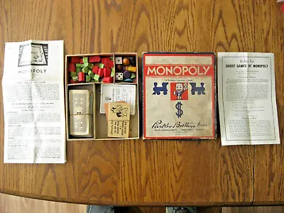 VTG Parker Brothers Monopoly Box W/Money Cards Wood Playing Pieces Instructions • $19.99