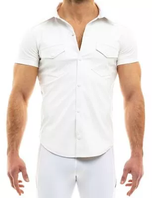 Modus Vivendi Chemise Vegan Leather Muscle Shirt Press Stud Buttons White 20541 • $84.10