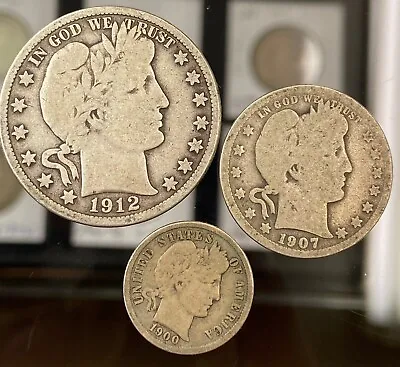 BARBER SET! 3 Coin Set (1) Half (1) Quarter And (1) Dime .85 FACE • $26.64