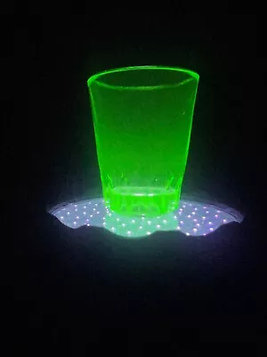 Vintage Uranium Shot Glass 2” Marked With An  L  (Libbey?) GLOWS- Very Nice! • $14