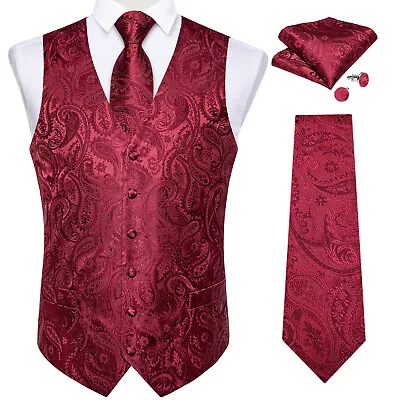 Mens Waistcoat Purple Gold Paisley Christmas Vest Suit Tie Set Hanky Wedding 3XL • $23.99