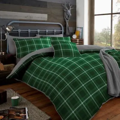 Teddy Fleece Checks Duvet Cover Set Thermal Cosy Quilt Bedding With Pillow Cases • £17.75