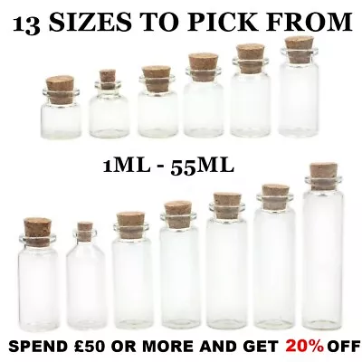 £2.99 • Buy 10 X Clear Glass Empty Bottles With Cork | Vials | Wedding Favours | Mini Bottle