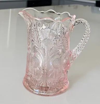 Vintage MOSSER GLASS INVERTED THISTLE ROSE PINK GLASS PITCHER MADE USA • $30