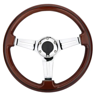 Universal 14 Inch Silver Spoke Grain Wooden Style Steering Wheel 6 Bolt (350mm) • $66.78