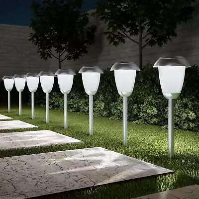  8-pc 16  Tall Solar LED Stainless Steel Outdoor Path Lights • $32.29