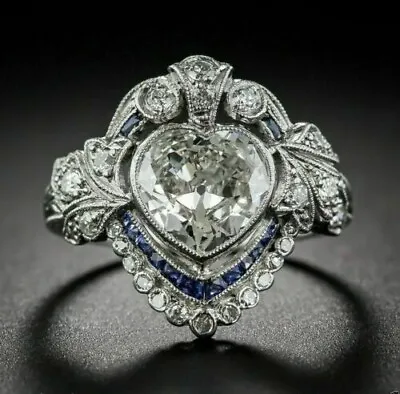 Art Deco Vintage Style 3Ct Heart Cut Lab-Created Diamond 925 Silver Wedding Ring • $82.25