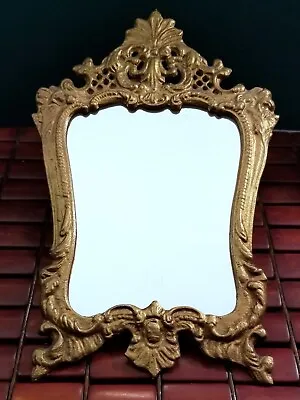 Antique Ornate Art Nouveau Hollywood Regency Gilt Metal Hanging Vanity Mirror • $118