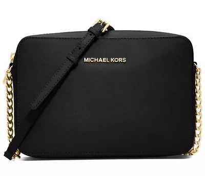 Michael Kors Jet Set Large EW Black Saffiano Leather Crossbody Messenger Bag • $72.98