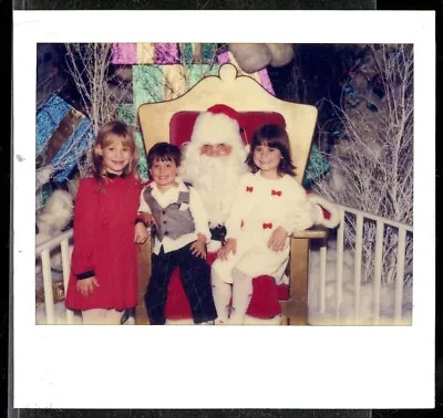 Vintage Santa And Me Christmas Photo Polaroid SANTA &THREE CHILDREN MALL SANTA • $3.56