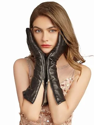 Women Winter Long Gloves Real Italy Leather Elbow Long Gloves With Zipper • $41.80