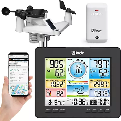 Logia 7-in-1 Wi-Fi Weather Station With Solar | Indoor/Outdoor Remote Monitoring • $128.02