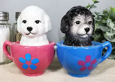 Maltese Puppies In Tea Cup Salt And Pepper Shaker Set Cute Dog Puppy • $16.99