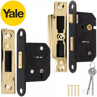 Yale 5 LEVER Polished Brass SASH/DEAD LOCK Mortice Door High Security 64mm 2 Key • £15