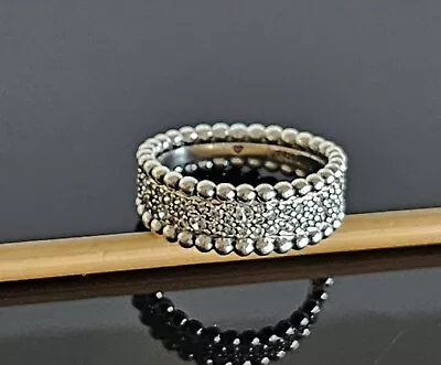 $88 • Buy Pandora Beaded Pave Thick Silver Band Cz Ring 198676 Size 58 Large Free Post