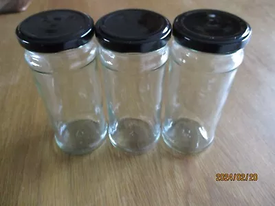 3 X Empty Slim Glass Jars Lidded 250 Mls For Crafters/Preserves Pre Loved • £3