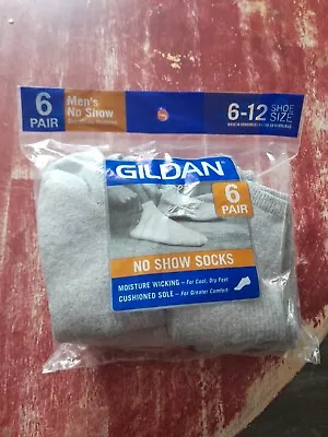 GILDAN SOCKS NO Show 6 PAIR GRAY MEN'S Socks Men's Clothing Sz. 6-12  • $12