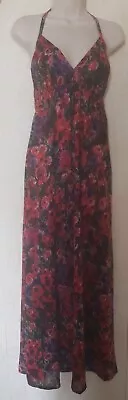 Ladies Ocean Club Black & Red Floral Halter Neck Maxi Dress Size 10 • £3.50