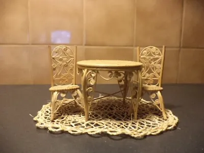 Vintage Dollhouse Miniature Rattan Furniture Patio Dining Set With Rug • $45