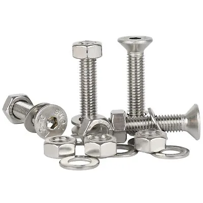 M2 M2.5 M3 M4 Socket Countersunk Screws + Hex Nuts & Washers Kit Stainless Steel • £5.54