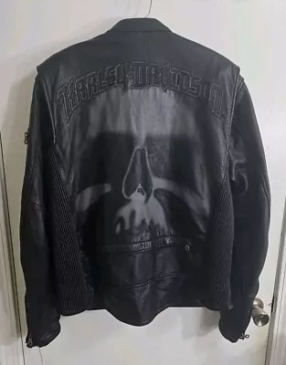 Harley Davidson Mens Rushmore Skull Reflective Black Leather Jacket L  • $99.99