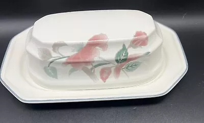 NIB Mikasa Continental F 3003 Silk Flowers Covered 8  X 5  Butter DIsh Japan • $29