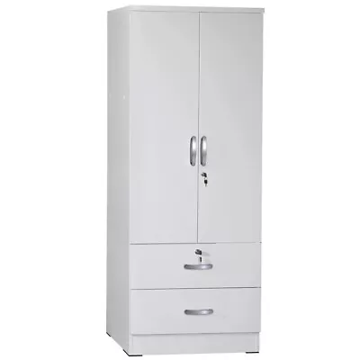 Pemberly Row Wood 2-Door Wardrobe Armoire With 2-Drawers In White • $268.02