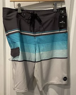 NEW O'NEILL Size 32 Lennox Stripe Boardshorts Board Shorts Pocket Stretch Blue • $21.24