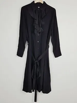 $295 • Buy SCANLAN THEODORE Womens Size 12 Or US 8 Black Silk Long Sleeve Ruffle Trim Dress