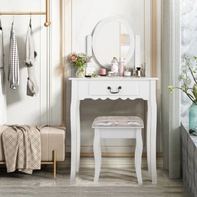 $119.99 • Buy Dressing Table With Drawer Stool Mirror Makeup Jewellery Organizer Cabinet Desk