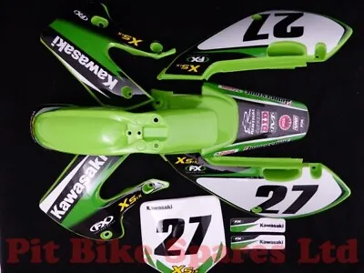 Pit Bike Green KLX Plastics Fairing Set With Kawasaki Graphics Kit Fitted.  • £44