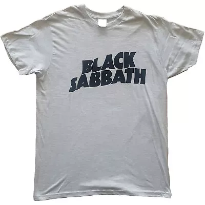 Black Sabbath Black Wavy Logo Grey T-Shirt NEW OFFICIAL • £15.19