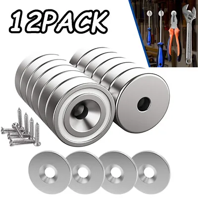 Neodymium Round Base Cup MagnetStrong Rare Earth Magnets With Hole And Screws • $23.95