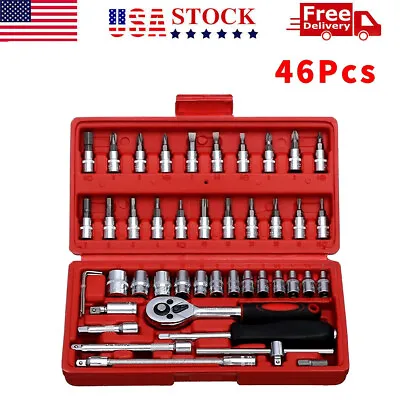 46Pcs 1/4 Inch Drive Socket Ratchet Wrench Set For Auto Car Repairing With Case • $13.89