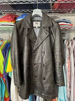 PRICE REDUCED! Hickey Freeman Leather Coat Large Dr Who Pea Coat $1395 • $199