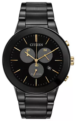 Citizen Eco-Drive Men's Axiom Chronograph Gold-Tone Accent 43mm Watch AT2248-59E • $135.99