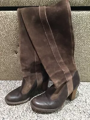 Frye Villager Pull On Brown Distressed Leather Suede Knee High Boots 7.5 Riding • $45