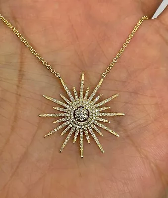 3Ct Round Cut VVS1/D Diamond Starburst Pendant With Chain 14k Yellow Gold Finish • $144.99