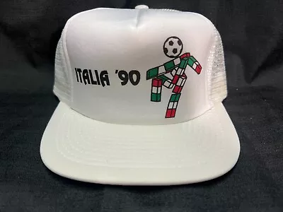 Vintage ITALIA 1990 FIFA World Cup White Mesh Trucker Hat Cap - CIAO Mascot NoS • $49.98