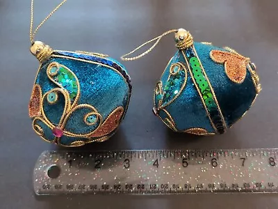 Set Of 2 Blue/Green Victorian Ornament Velveteen  • $9.95