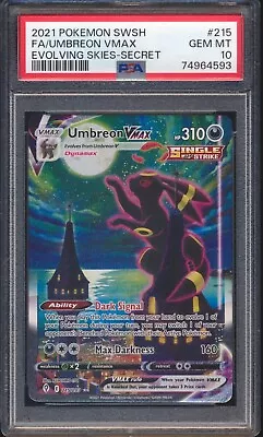 2021 Evolving Skies UMBREON VMAX 215 Alt Art Secret Rare PSA 10 GEM MINT • $1299.99