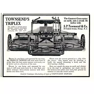 1917 Print Ad Townsend's Triplex Mower Drawn By One Horse Driven By One Man! A • $11.97