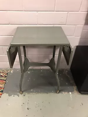 Vtg Drop Leaf Typewriter Table Grey Metal Mcm Retro Wheels 34.5” Wide Open • $110