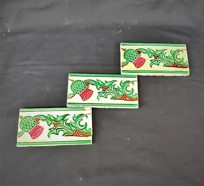 Vintage Floral Architecture/Furniture Japanese Tile 3 Pieces MS Tile Works CT141 • $156.67