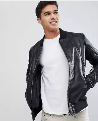 Men's Barneys Originals EMBOSSED CROCODILE PATTERN Real Leather Jacket  • $265