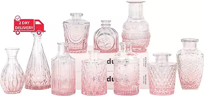 Pink Glass Bud Vase Set Of 10 - Mini Vintage Vases For Wedding Decorations Home • $39.84